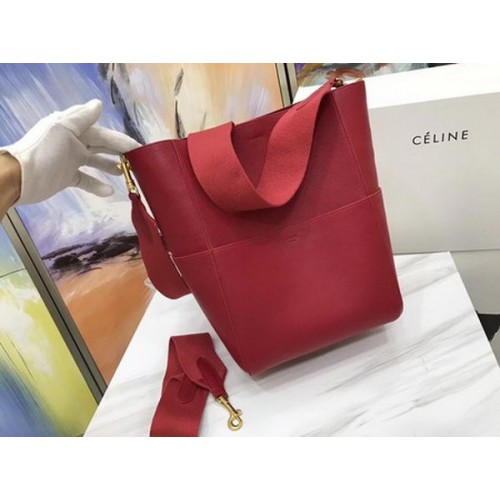 Borsa CELINE Sangle Seau in Pelle di Vitello C3369 Rossa