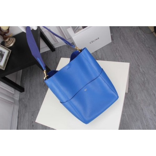 Borsa CELINE Sangle Seau in Pelle Litchi C3371 Blu