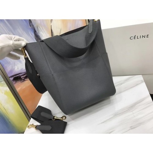 Borsa CELINE Sangle Seau in pelle Litchi C3371 grigia
