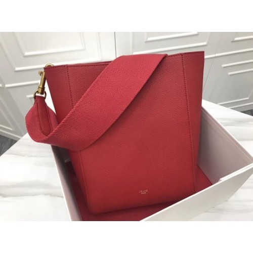 CELINE Borsa Sangle Seau in Pelle Scamosciata C3371S Rossa