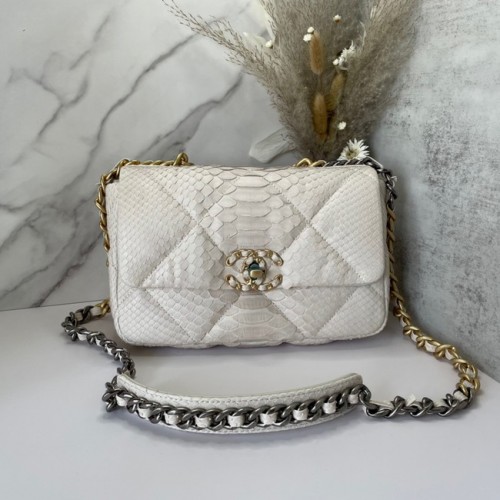 CHANEL 19 Borsa con patta Borsa originale con patta in pelle di serpente AS1160 Crema
