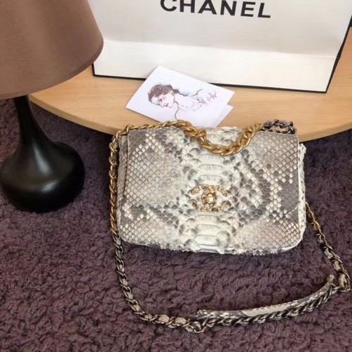 Borsa con patta CHANEL 19 Borsa originale con patta in pelle di serpente AS1160 grigia