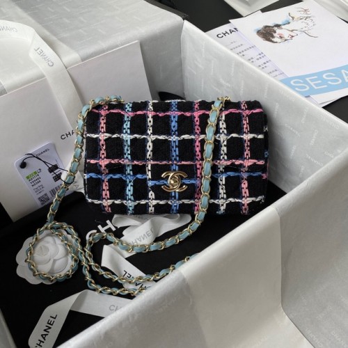 CHANEL 19 Borsa con patta Lana Tweed Metallo finitura oro AS1160 NERO