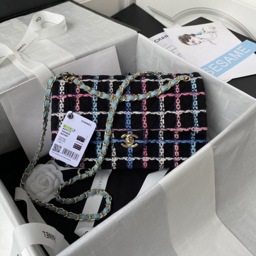 CHANEL 19 Borsa con patta Lana Tweed Metallo finitura oro AS1161 NERO