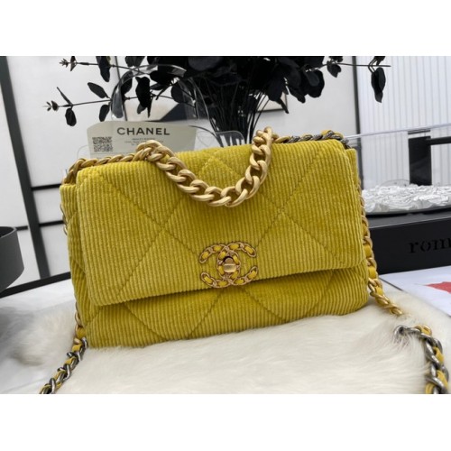 CHANEL 19 BORSA A MANO Velluto a coste AS1160 Verde