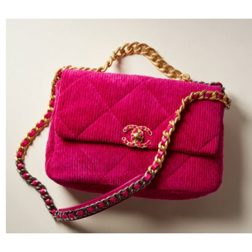 CHANEL 19 BORSA A MANO Velluto a coste AS1160&AS1161 Fucsia