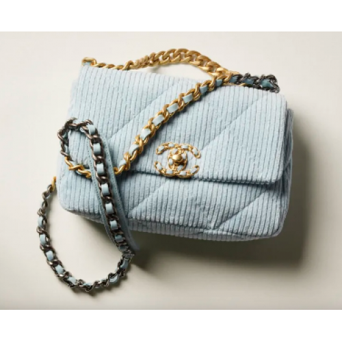 CHANEL 19 BORSA A MANO Velluto a coste AS1160&AS1161 Azzurro