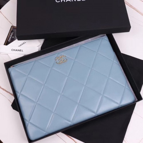CHANEL 19 Borsa a mano originale in pelle di montone AP0952 azzurro