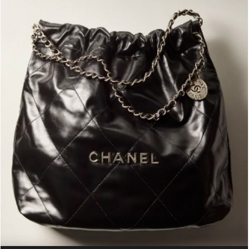 BORSA A MANO CHANEL 22 Pelle di vitello Metallo argentato AS3261 Nero