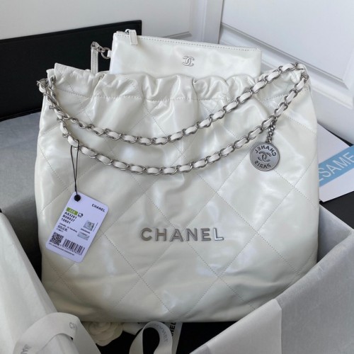 BORSA A MANO CHANEL 22 Pelle di vitello Metallo argentato AS3261 bianco