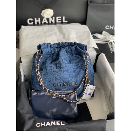 BORSA A MANO CHANEL 22 Denim AS3260 blu&oro