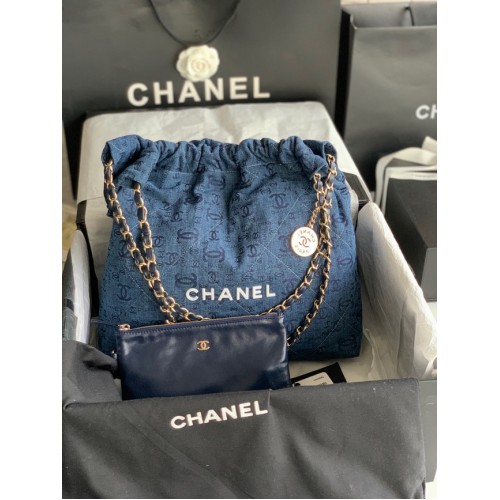 BORSA A MANO CHANEL 22 Denim AS3261 blu&bianco