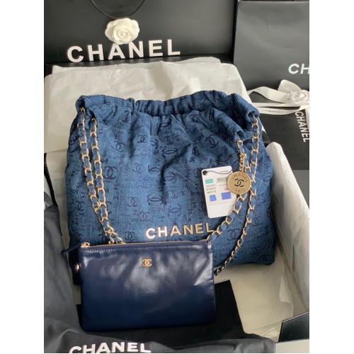 BORSA A MANO CHANEL 22 Denim AS3262 blu&oro