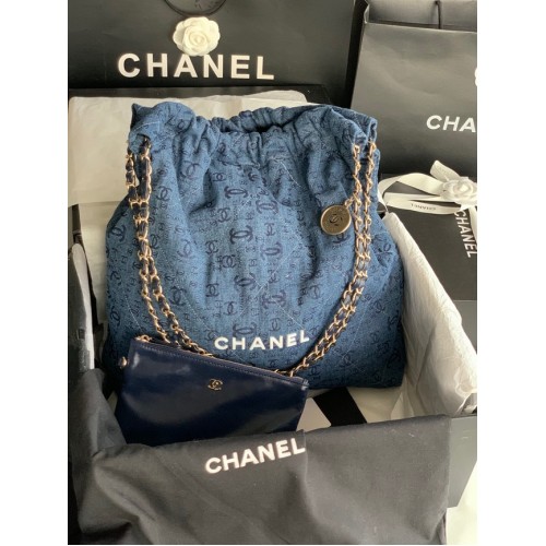 BORSA A MANO CHANEL 22 Denim AS3262 blu&bianco