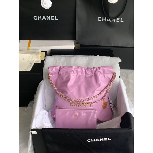 BORSA A MANO CHANEL 22 Pelle di vitello lucida Metallo dorato AS3261 AS3260 Viola