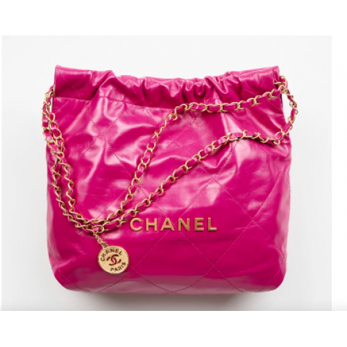 BORSA A MANO CHANEL 22 Pelle di vitello lucida metallo tonalità oro AS3261 rosa scuro