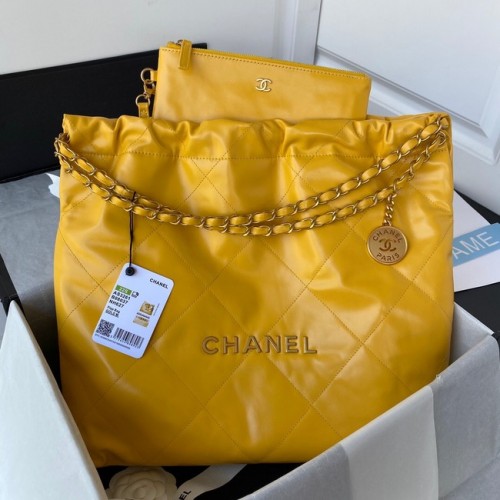 BORSA A MANO CHANEL 22 Pelle di vitello lucida metallo dorato AS3261 giallo