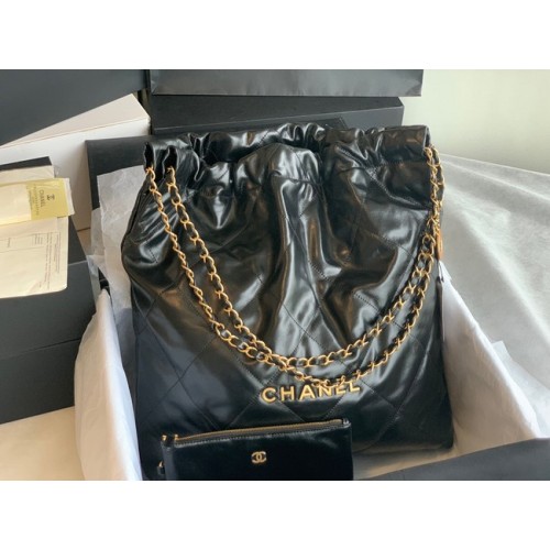 BORSA A MANO CHANEL 22 Pelle di vitello lucida metallo effetto dorato AS3262 nero&oro