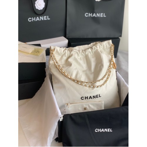 BORSA A MANO CHANEL 22 Pelle di vitello lucida metallo dorato AS3262 bianco&nero