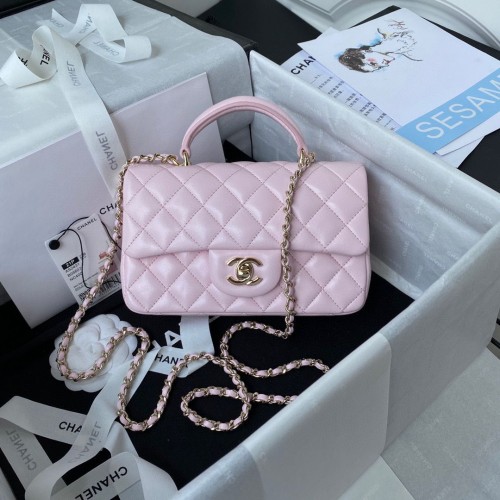 Borsa con patta CHANEL 22B mini CF con manico superiore AS2431 Rosa