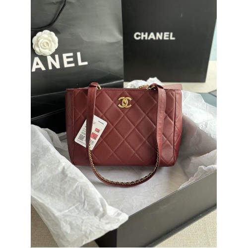 CHANEL Pelle di vitello Metallo tonalità oro AS3508 Borgogna