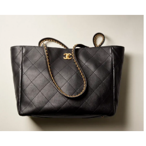 CHANEL Pelle di vitello metallo tonalità oro AS3508 nero