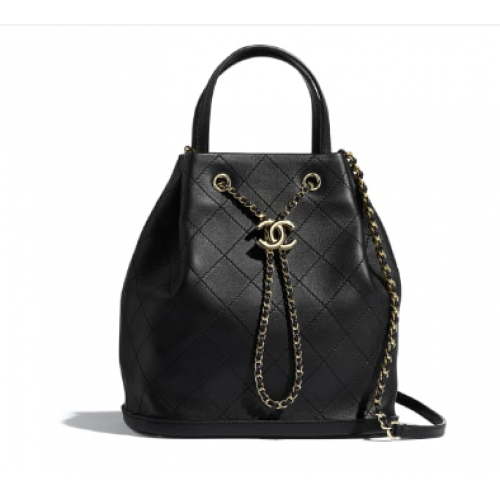 Borsa CHANEL in pelle di vitello con coulisse in metallo dorato AS1099 nera
