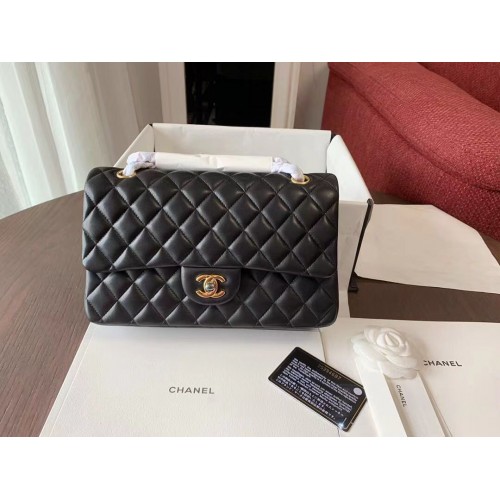 Borsa classica CHANEL in pelle di agnello nera 01112 in metallo color oro