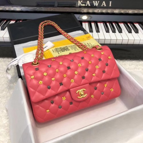 Borsa classica CHANEL Pelle di agnello Metallo finitura rutenio dorato A01112 rosa