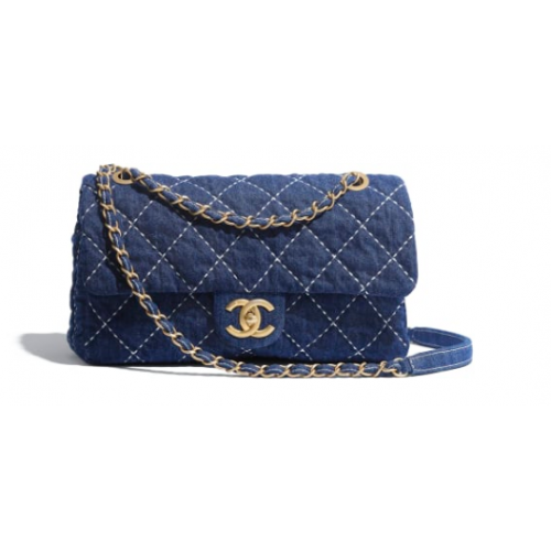CHANEL Borsa con patta in denim AS1328 blu