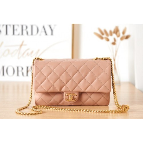 BORSA CHANEL CON PATTA Pelle di agnello in metallo dorato AS3609 rosa