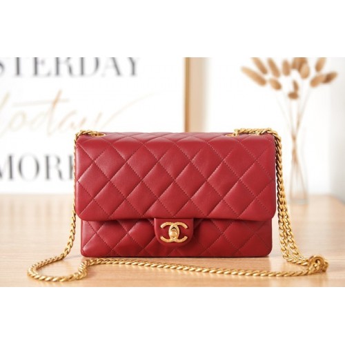 BORSA CHANEL CON PATTA Pelle di agnello in metallo dorato AS3609 rosso