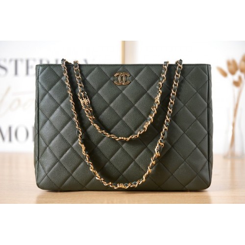 CHANEL BORSA SHOPPING AS3583 in pelle di vitello martellata in metallo color oro verde nerastro