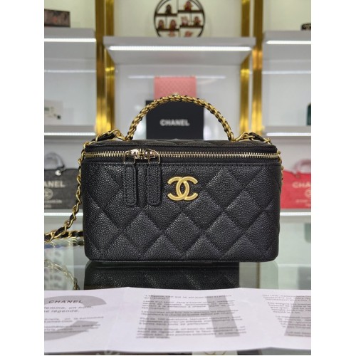 BORSA A MANO CHANEL Pelle di vitello granulata e metallo effetto dorato AP2805 nera