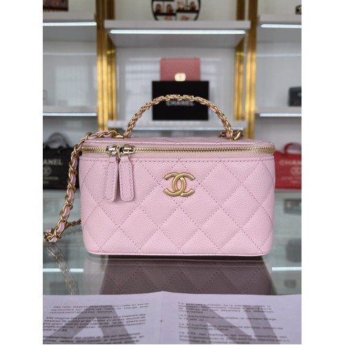 BORSA A MANO CHANEL Pelle di vitello granulata&metallo effetto dorato AP2805 rosa