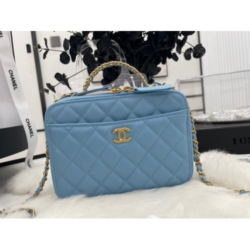 BORSA A MANO CHANEL Pelle di vitello granulata&metallo effetto dorato AP3222 blu