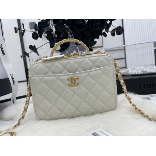 BORSA A MANO CHANEL Pelle di vitello granulata&metallo effetto dorato AP3222 bianco