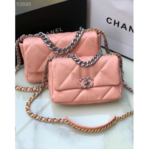 CHANEL Borsa con patta 19 in pelle di agnello AS1160 AS1161 rosa chiaro