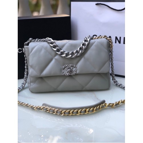 CHANEL Borsa con patta 19 in pelle di agnello AS1160N grigio