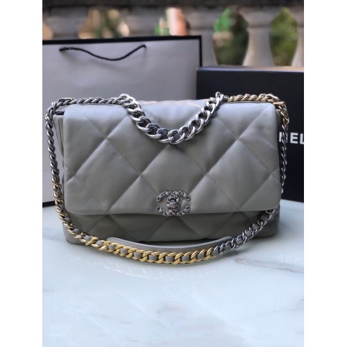 CHANEL Borsa con patta 19 in pelle di agnello AS1162 grigio