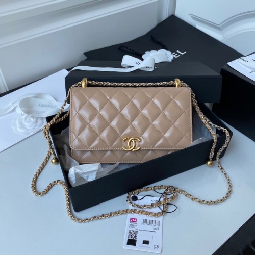 CHANEL Borsa a tracolla con patta in pelle di agnello AP2289 Albicocca