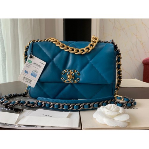 Borsa CHANEL originale in pelle di agnello 19 con patta AS1160 AS1161 blu scuro