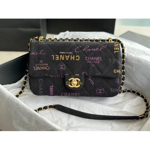 CHANEL Denim stampato in metallo color oro AS3134 nero