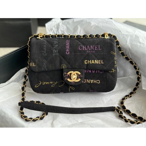CHANEL Denim stampato in metallo color oro AS3135 nero