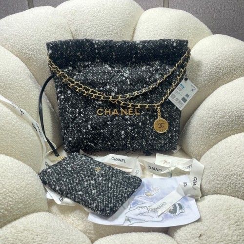 BORSA A MANO CHANEL PICCOLA 22 Tweed Metallo tonalità oro AS3260 NERO