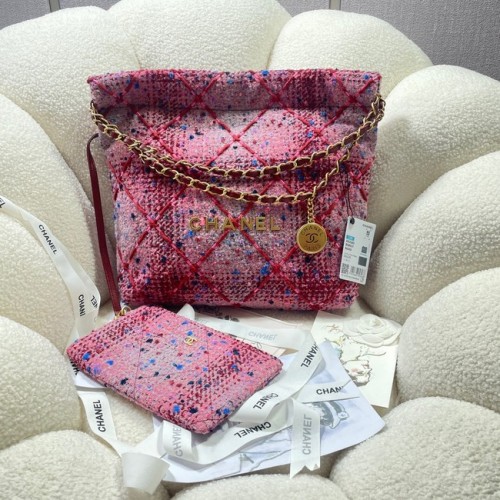BORSA A MANO CHANEL PICCOLA 22 Tweed Metallo tonalità oro AS3260 ROSA