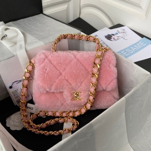 BORSA CHANEL PICCOLA CON PATTA Metallo dorato AS3499 rosa