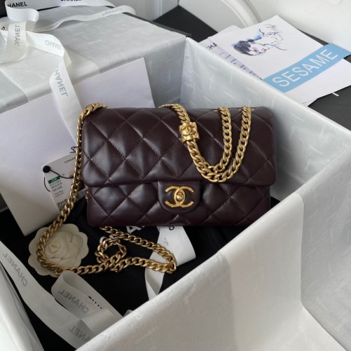 BORSA CHANEL PICCOLA CON PATTA Pelle di agnello Metallo dorato AS3393 Testa di moro
