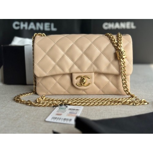BORSA CHANEL PICCOLA CON PATTA Pelle di agnello Metallo dorato AS3393 albicocca