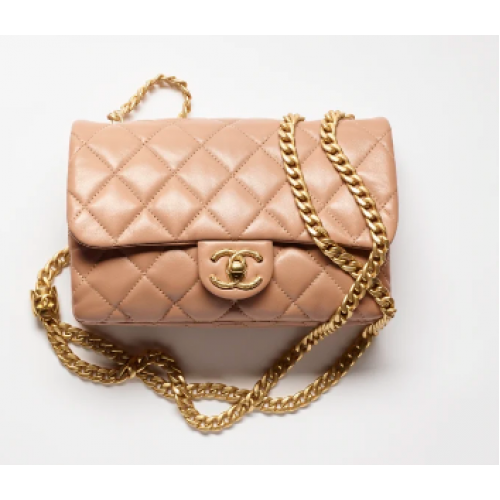 BORSA CHANEL PICCOLA CON PATTA Pelle di agnello in metallo dorato AS3393 rosa